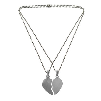 Menjewell Two Half Piece Broken Heart Dual Pendants